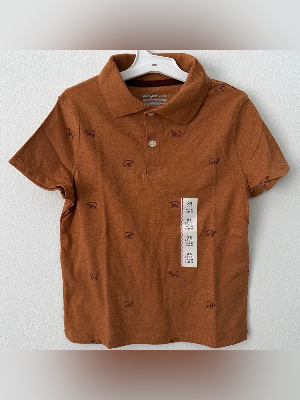 Cat & Jack Boys' Rust Brown Polo with Bear Embroidery
